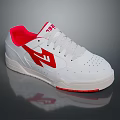 White Casual Sports Shoes With Red Accents And 1987 Logo