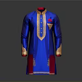 Blue Traditional Robe With Golden Decorations Red Lining And Pocket Detail