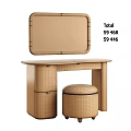 Modern Wooden Dressing Table With Rectangular Mirror Drawer And Round Stool 3d model