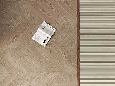 Herringbone Wooden Floor Design With Open Magazine And Striped Rug Texture 3d model