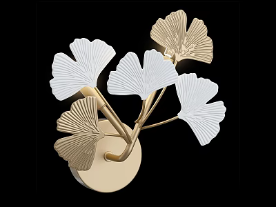 Elegant Modern Ginkgo Leaf Design Wall Lamp with White and Gold Leaves 3d model