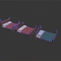 Three Classic Wooden Beds Featuring Colorful Mattresses In Pink Blue And White
