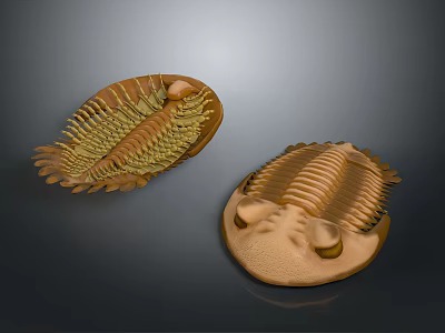 Brown Trilobite Sculptures With Intricate Surface Texture And Artistic Carving Details 3d model