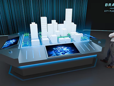 Commercial Equipment Interactive Display Table Featuring City Model And Touchscreens 3d model