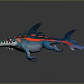 Fantasy Blue Crocodile With Red Stripes Sharp Teeth And Claws