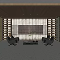 Modern Wine Cellar With Wooden Ceiling Lattice Partition Wine Racks Sofas Coffee Table And Greenery