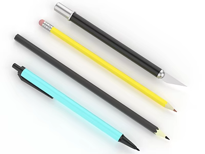 Colorful Writing Pens And Pencils With Different Barrel Designs And Smooth Tips 3d model