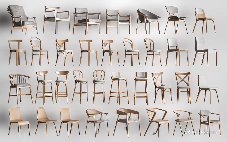 Diverse Modern Stools Collection With Different Designs And Wooden Styles 3d model