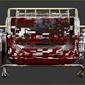Elegant Red Christmas Sleigh With Blue Seats And Metal Frame Accents