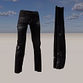 Distressed Dark Blue Denim Jeans With Ripped Details And Straight Leg Design