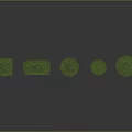 Five Different Shaped Plants on Black Smooth Surface with 3D Model Appearance and Varied Heights