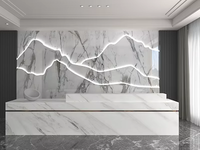 Modern Shop Front Desk With White Marble Counter Illuminated Linear Lights On Marble Wall 3d model