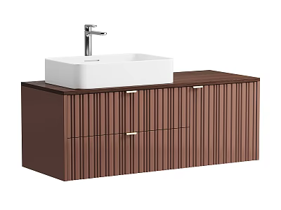 Modern Bathroom Vanity With White Square Basin Faucet And Brown Vertical Striped Cabinet Drawers 3d model