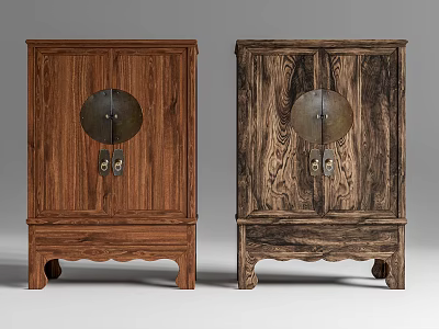 Chinese Style Wooden Cabinets With Round Decorations And Carved Legs 3d model