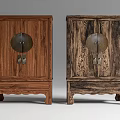 Chinese Style Wooden Cabinets With Round Decorations And Carved Legs