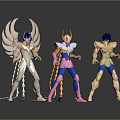Game and Movie Characters Armored Figures in Silver Blue and Gold Armor with Dynamic Poses
