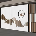 Modern Background Wall With White Surface Wooden Mountain Pattern And Circular Ornament