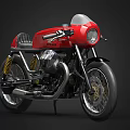 Vintage Red Cafe Racer Motorcycle With Round Headlight Black Seat And Exhaust Pipes