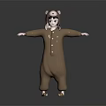 Girl in Brown Bear Onesie with Arms Outstretched on Gray Gradient Background