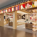 Traditional Japanese Restaurant Interior Design With Wooden Slat Ceiling Hanging Lanterns Bar Counter And Seating