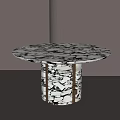 Modern Round Marble Dining Table With Black And White Pattern And Metal Accent Legs 3d model