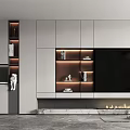 Elegant Modern TV Wall Unit Design With Marble Panels LED Lighting And Fireplace