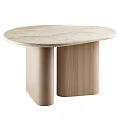 Modern Oval Coffee Table With Natural Marble Surface And Wooden Legs