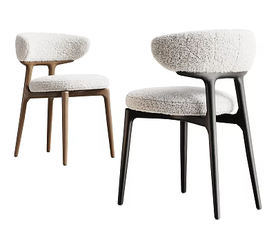 Modern Dining Chairs with Fluffy Upholstery and Contrasting Wooden Black Legs in Contemporary Style 3d model