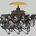 Decorative Garden Ornament Chariot Model With White Horses And Yellow Canopy