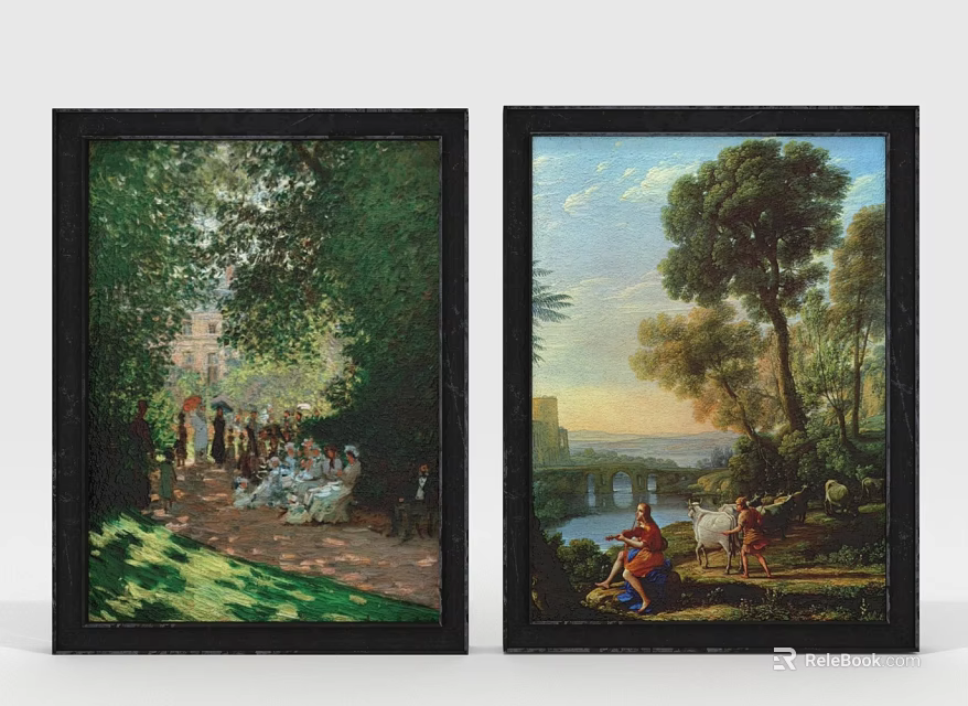 Classic Framed Wall Art Furniture With Black Frames Woodland Scenes And River Bridge Landscapes 3d model 