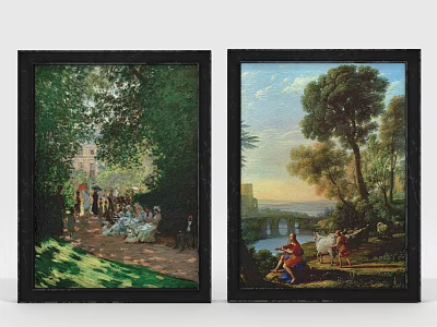 Classic Framed Wall Art Furniture With Black Frames Woodland Scenes And River Bridge Landscapes 3d model