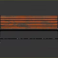 Vintage Outdoor Bench with Orange Wooden Slats and Black Metal Frame