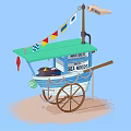 Mrs Bees Fresh Seafood Cart With Green Canopy Colorful Pennants And Wooden Wheels