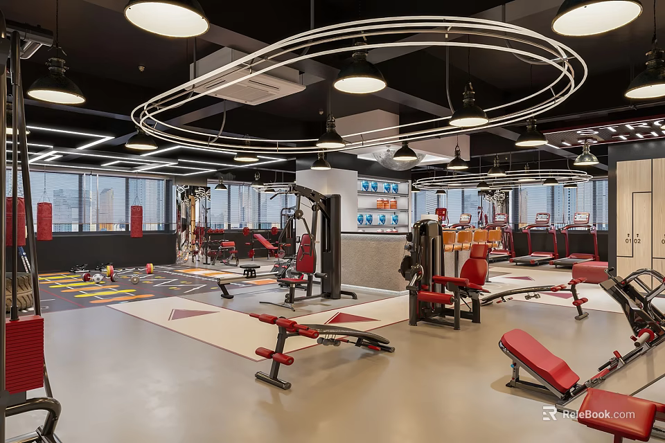 Modern Gym Interior With Various Fitness Equipment 3d model 