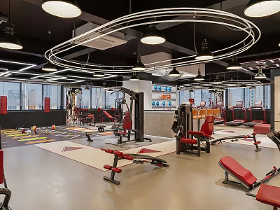 Modern Gym Interior With Various Fitness Equipment 3d model