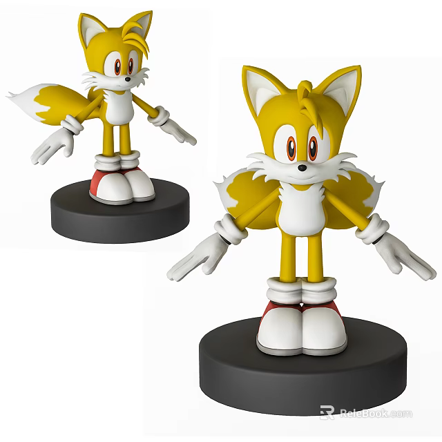 Yellow Fox Character Figurine With White Belly Red Shoes And Black Base 3d model 