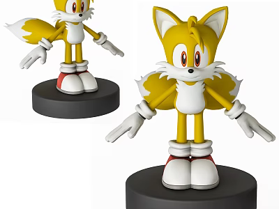 Yellow Fox Character Figurine With White Belly Red Shoes And Black Base 3d model