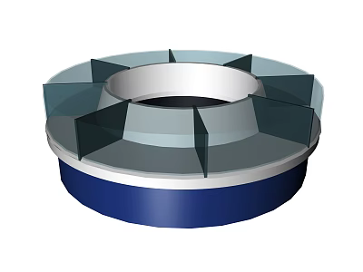 Circular Display Shelf With Glass Partitions Blue Base And Gray Top Design 3d model