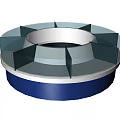 Circular Display Shelf With Glass Partitions Blue Base And Gray Top Design 3d model
