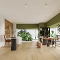 Modern Public Office Space With Open Layout Green Plants Bookshelves And Natural Light