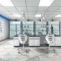 Modern Laboratory Interior With Lab Benches Glass Cabinets Instruments and Ergonomic Chairs