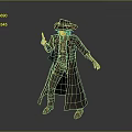 Man Wearing Cowboy Hat And Long Coat Holding Gun In 3D Rendered Standing Pose