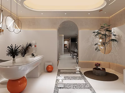Modern Beauty Hair Salon Interior With Styling Chairs Mirrors And Decorative Plants 3d model