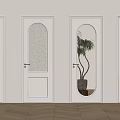 Elegant White Swing Doors Featuring Arched And Striped Glass For Modern Home Interior