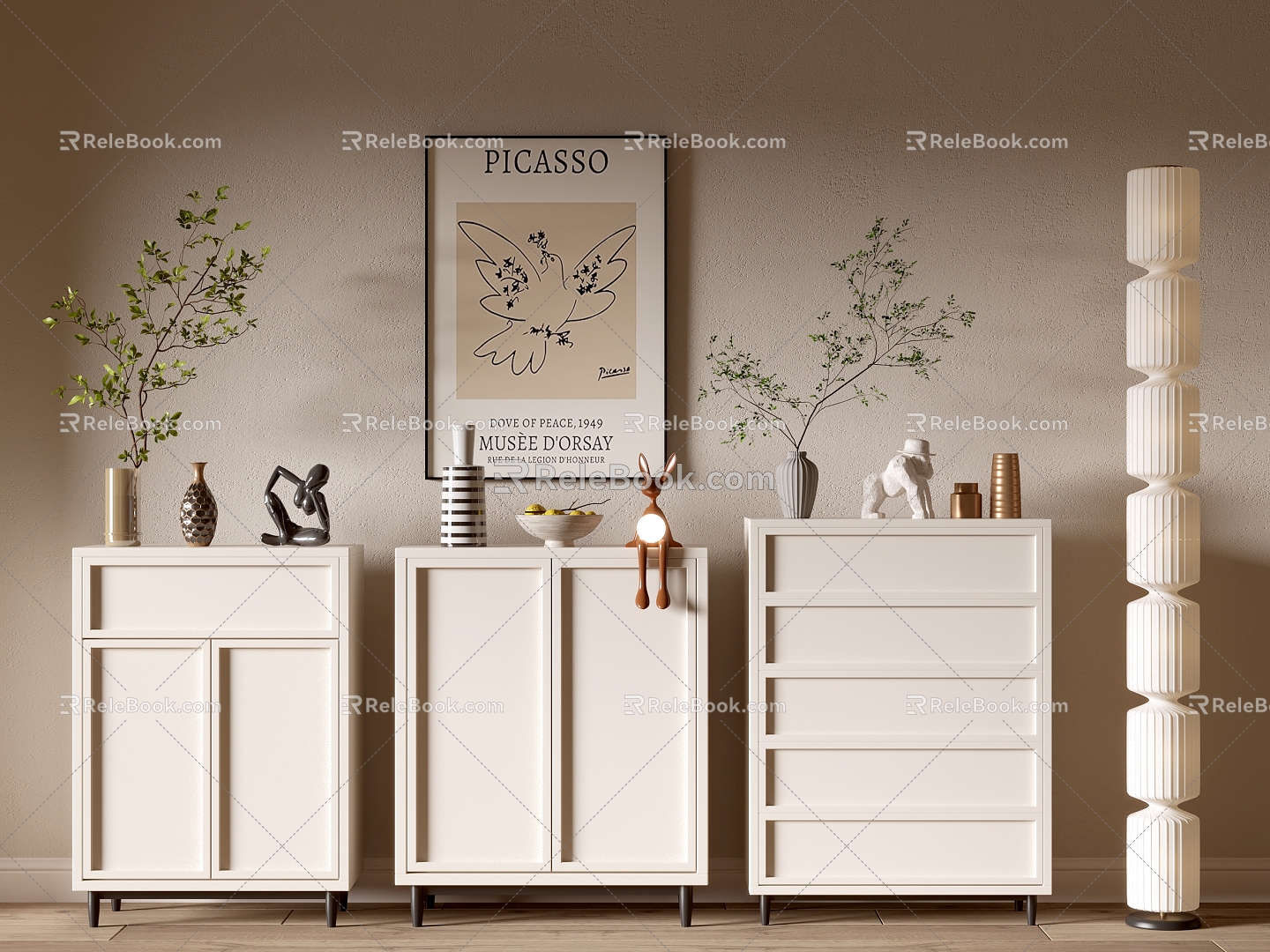 Modern Cream Style Bookcase Whole Cabinet Sideboard Cabinet Balcony Cabinet Storage Cabinet Entrance Cabinet 3d model