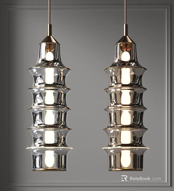 Modern Tiered Ceramic Pendant Lights With Layered Structure And Glowing Bulbs 3d model