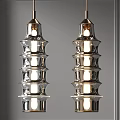 Modern Tiered Ceramic Pendant Lights With Layered Structure And Glowing Bulbs 3d model