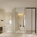 Modern Luxury Bathroom Interior With Bathtub Double Mirrors Green Plant Wall And Wooden Cabinets