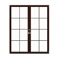 Double Doors With Grid Pattern Glass Panels And Brown Wooden Frame For Home Interior