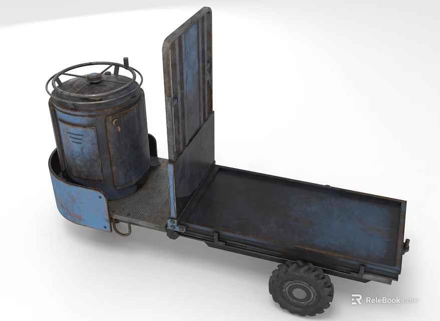 Rustic Metal Handcart with Cylindrical Drum Blue Black Wheels for Transport Utility Design 3d model 